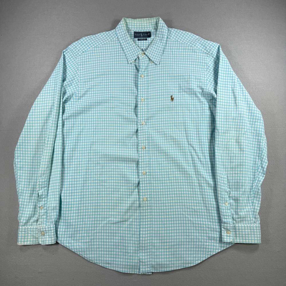 Ralph Lauren Button Down Shirt Mens 2XL Blue Gingham Classic Fit Long Sleeve